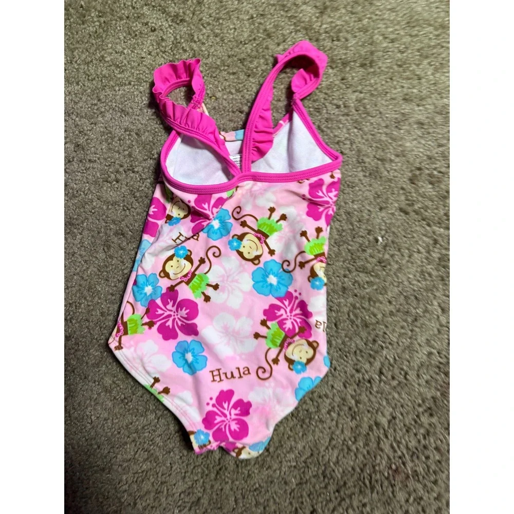 Jumping Beans Toddler Girls Pink Hula Monkey Hibiscus One Piece Swimsuit 3T